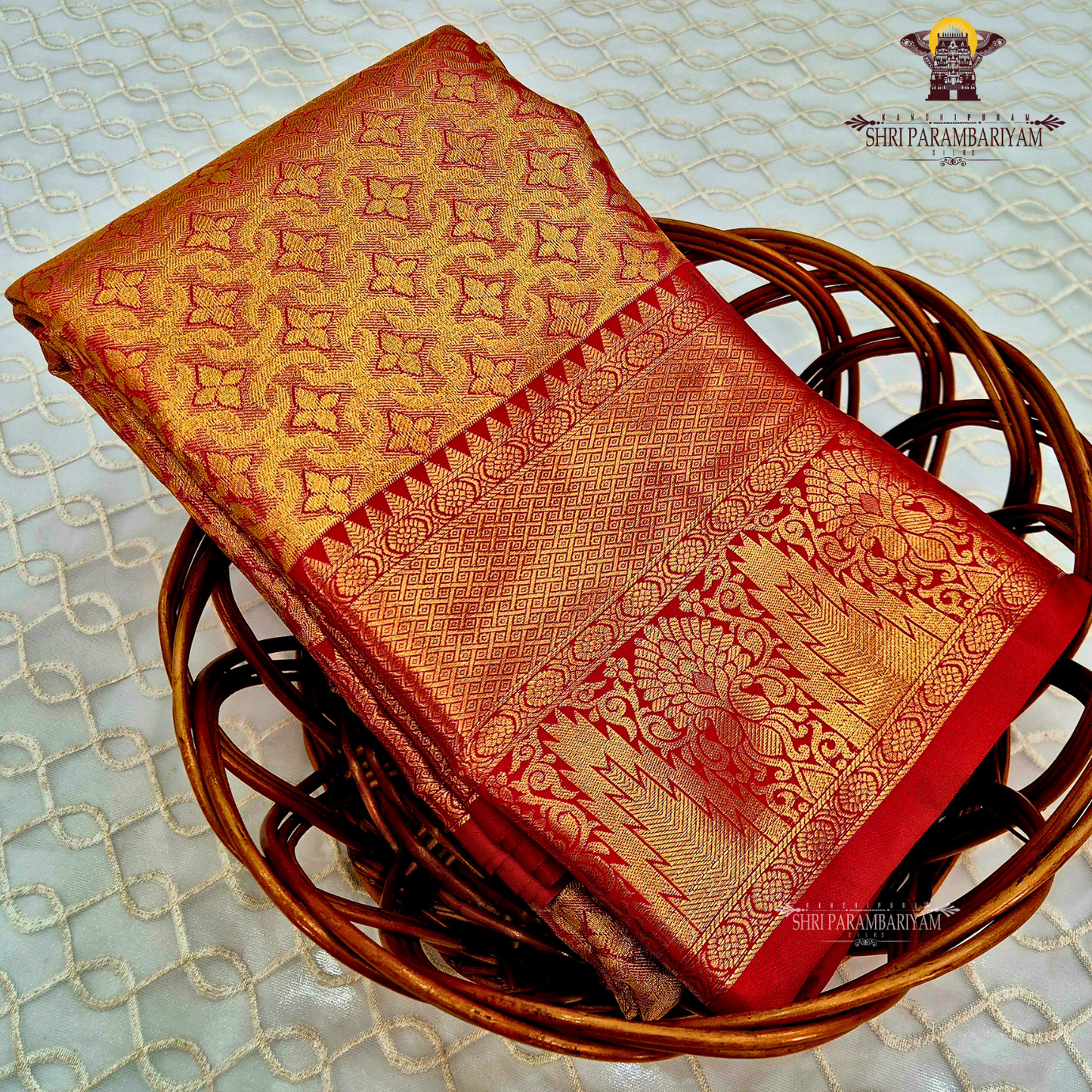 Rich mustard gold with red undertone Saree