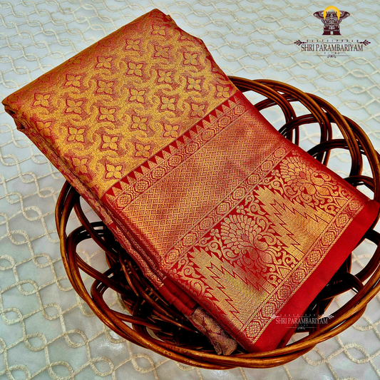 Rich mustard gold with red undertone Saree