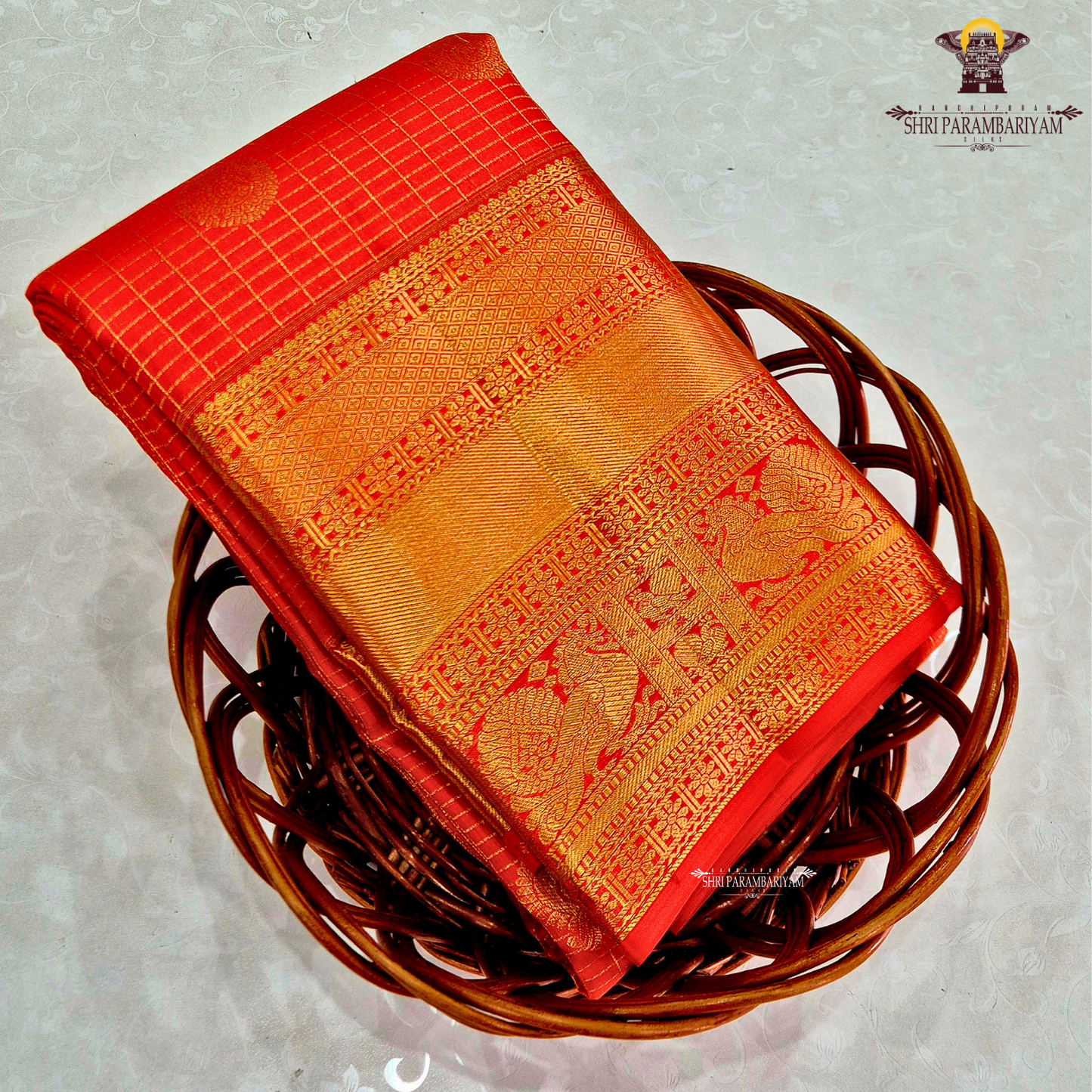 Bright Vermilion Orange / Bridal Orange with Rich Gold Zari Saree
