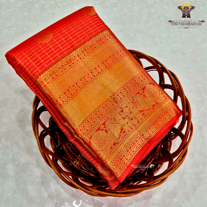 Bright Vermilion Orange / Bridal Orange with Rich Gold Zari Saree