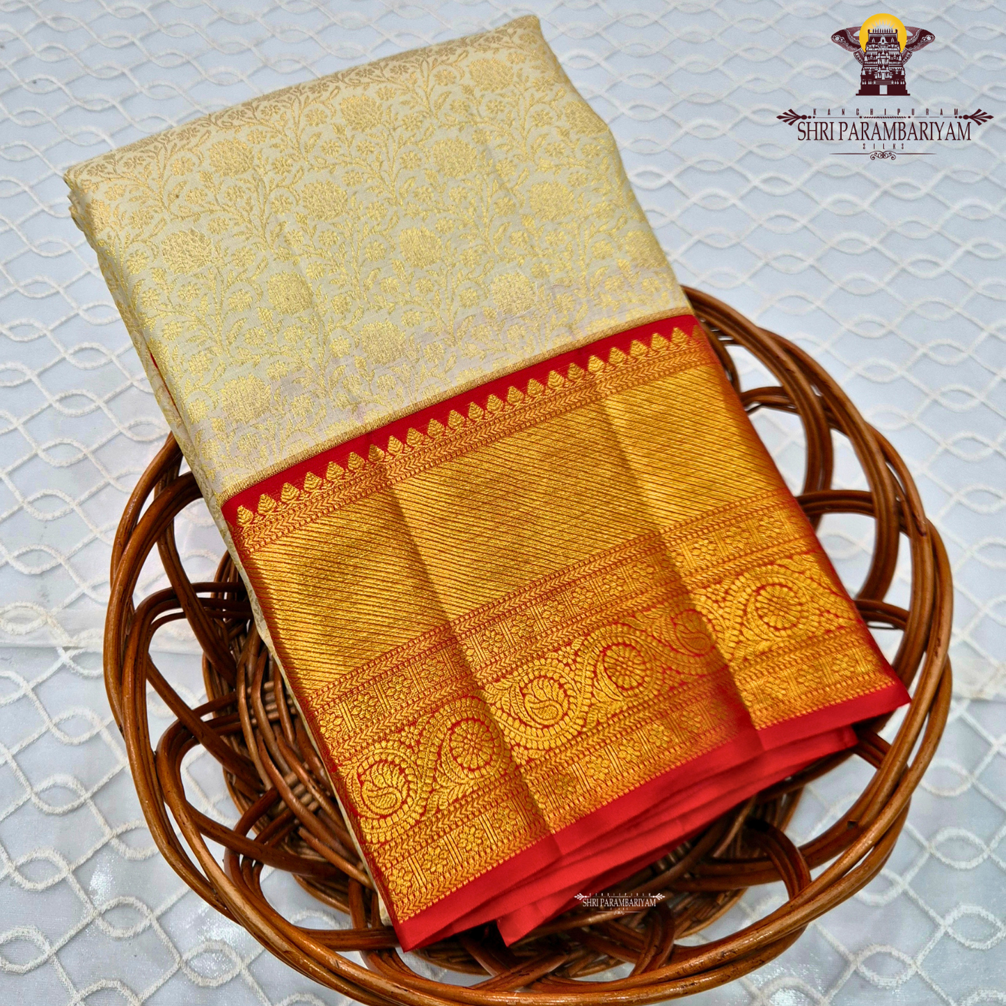 Classic half white (ivory/off-white) body with Bright contrast red border Saree