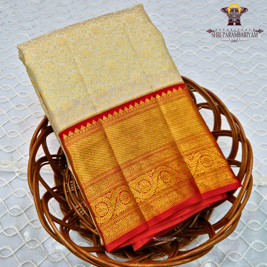 Classic half white (ivory/off-white) body with Bright contrast red border Saree
