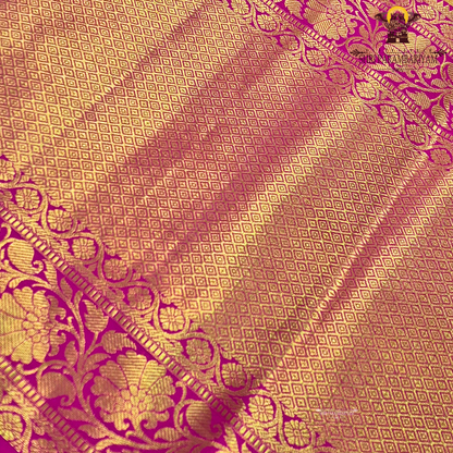Vibrant lime green with rich pink contrast and golden zari Saree