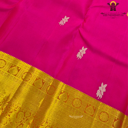 Bright Rani Pink (deep, vibrant pink tone) with rich Gold zari border Saree