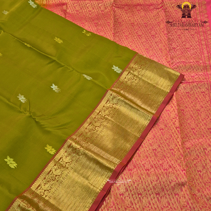 Vibrant Rani Pink with rich Gold zari border Saree