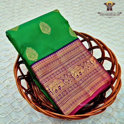 Vibrant emerald green Saree