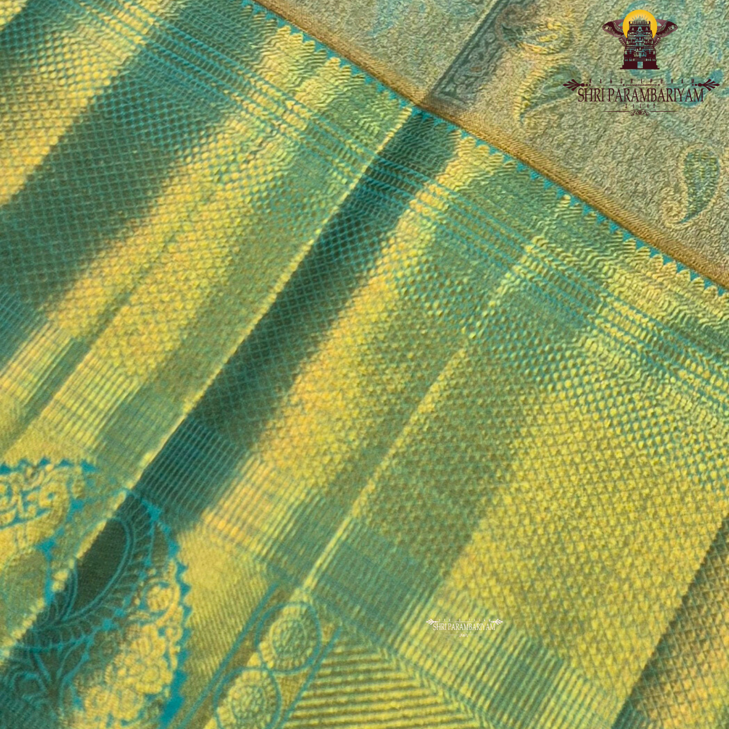 A refreshing sea green shade beautifully blended with rich gold tissue Saree