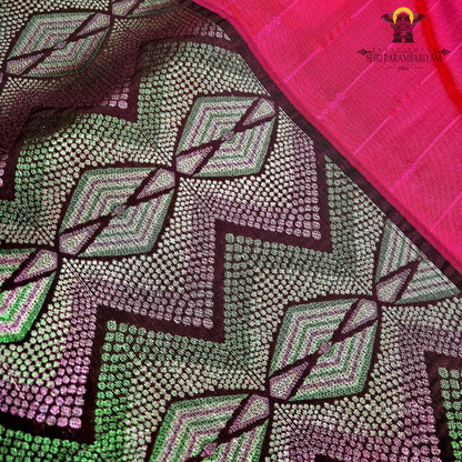 Deep Pink / Rani Pink Body with Brown Contrast Border Saree
