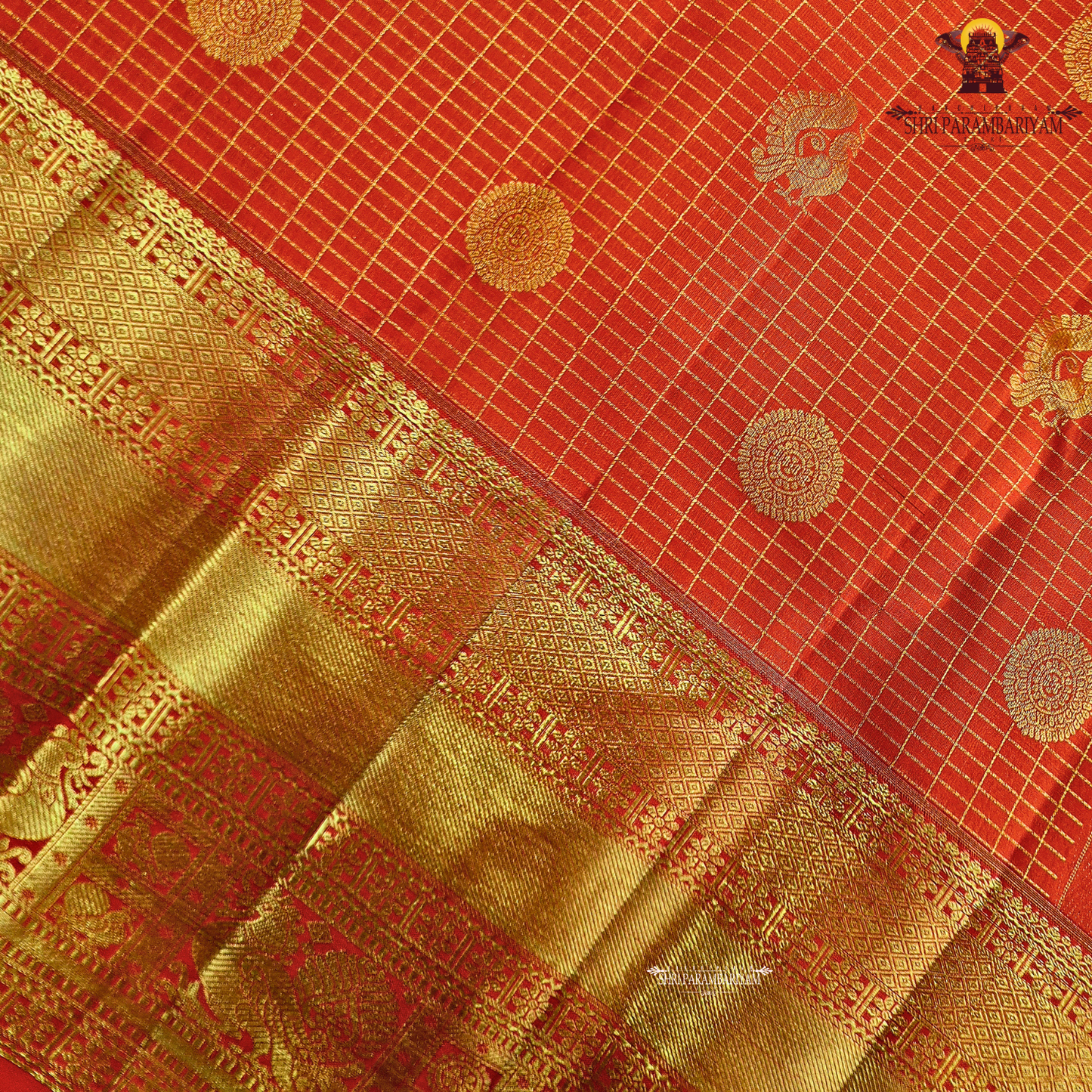 Bright Vermilion Orange / Bridal Orange with Rich Gold Zari Saree