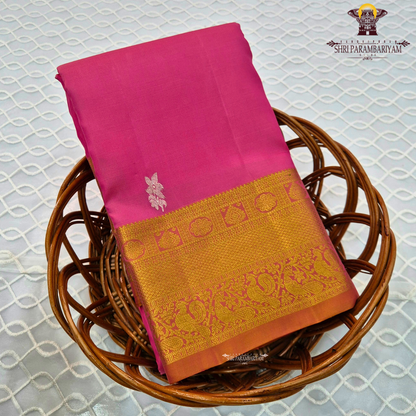 Rani Pink (Bright Pink) with rich Gold Zari Border Saree