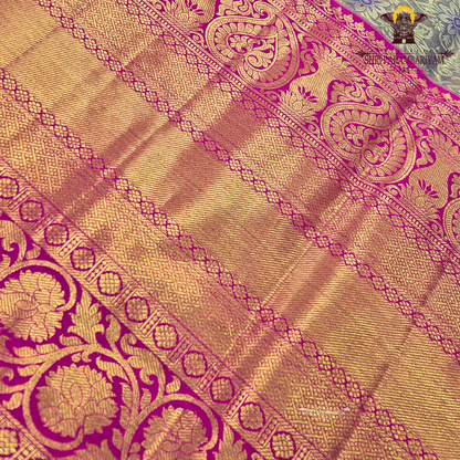 Elegant dual-tone combination of metallic grey (silver-grey) Saree