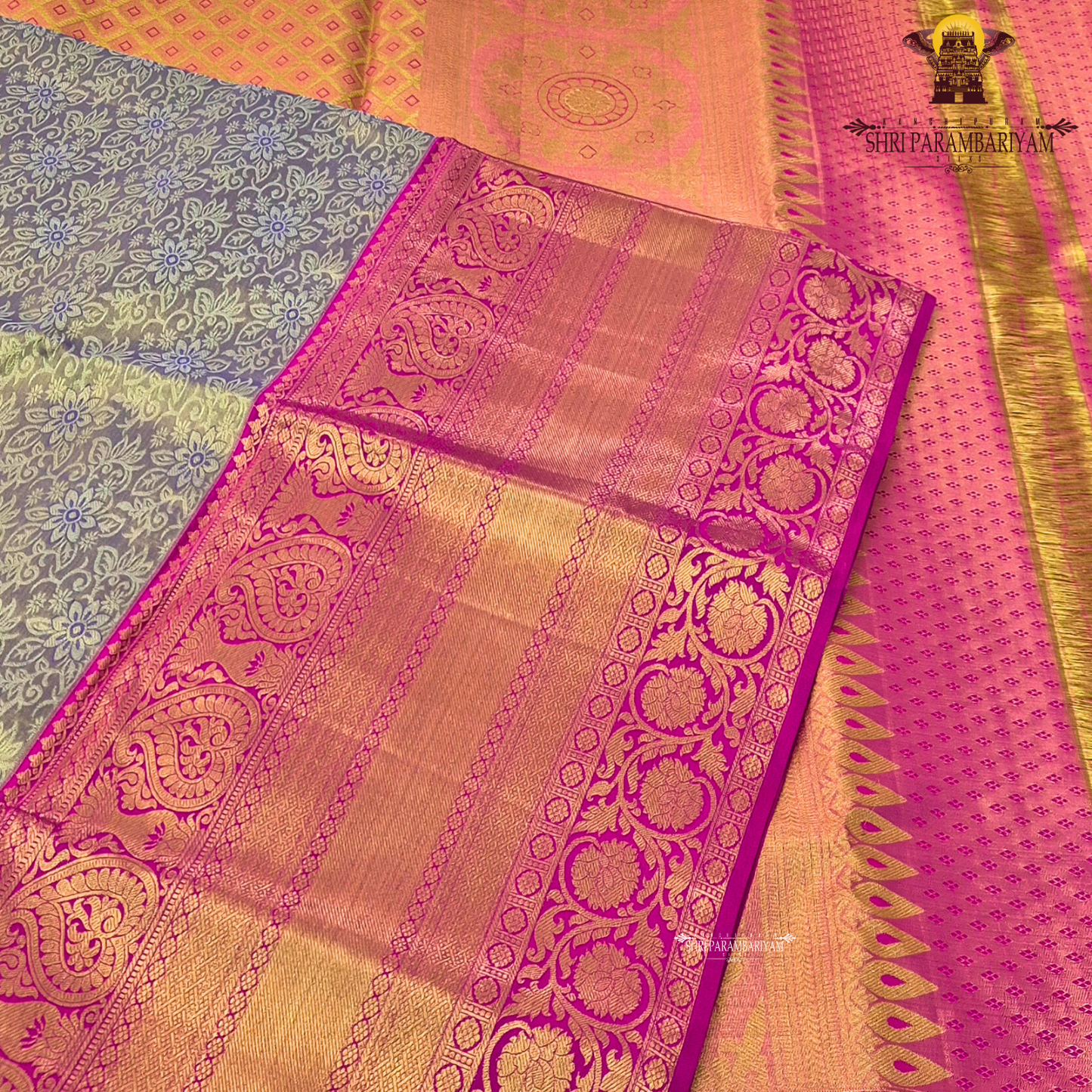 Elegant dual-tone combination of metallic grey (silver-grey) Saree