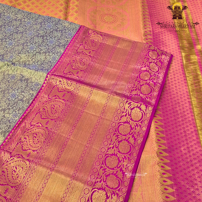 Elegant dual-tone combination of metallic grey (silver-grey) Saree