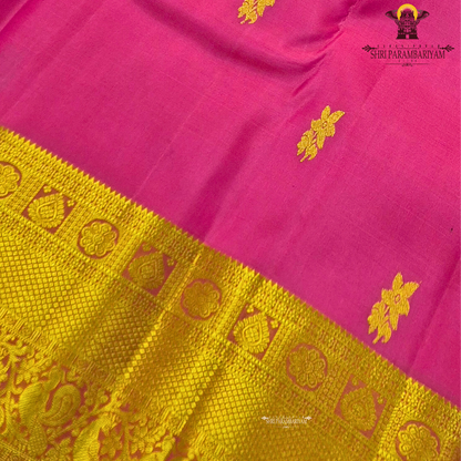 Rani Pink (Bright Pink) with rich Gold Zari Border Saree