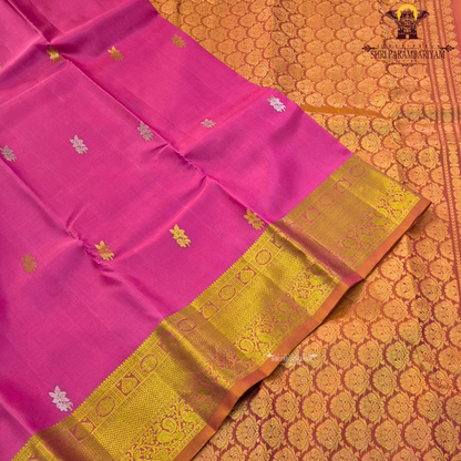 Rani Pink (Bright Pink) with rich Gold Zari Border Saree