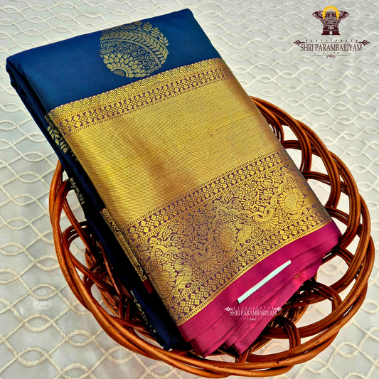 Rich peacock blue / deep navy blue Saree