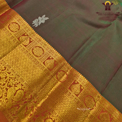 Dual Tone Olive Green with Reddish Copper Shade Saree