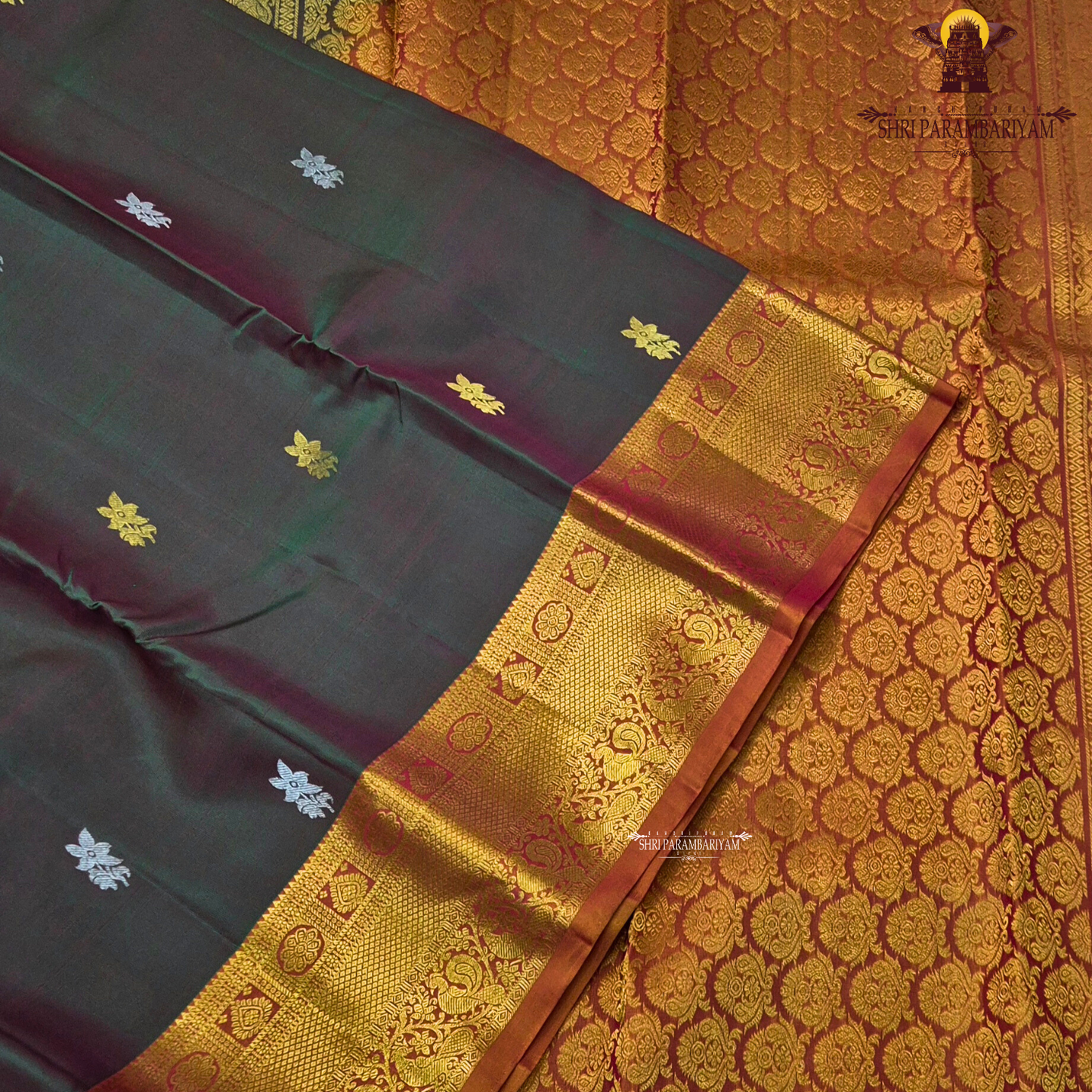 Dual Tone Olive Green with Reddish Copper Shade Saree