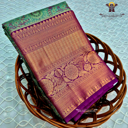A beautiful peacock green Tissue Saree