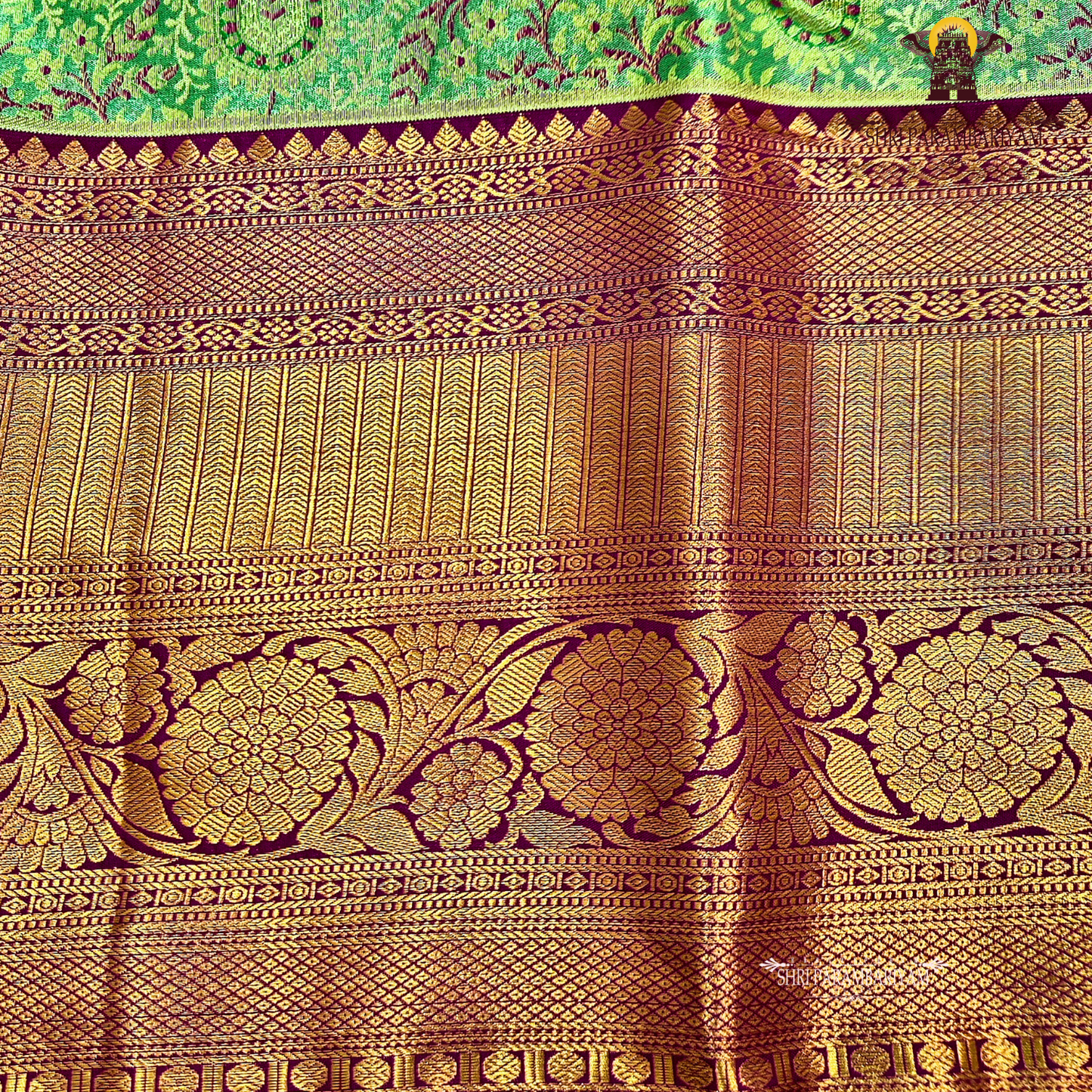 A beautiful peacock green Tissue Saree