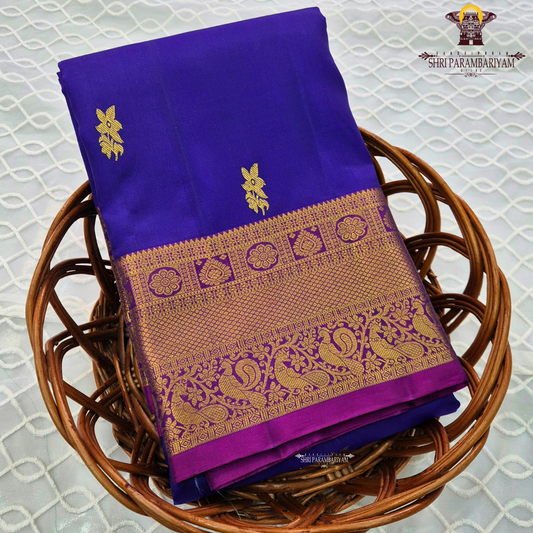 Royal Blue with Pink Contrast Border Saree