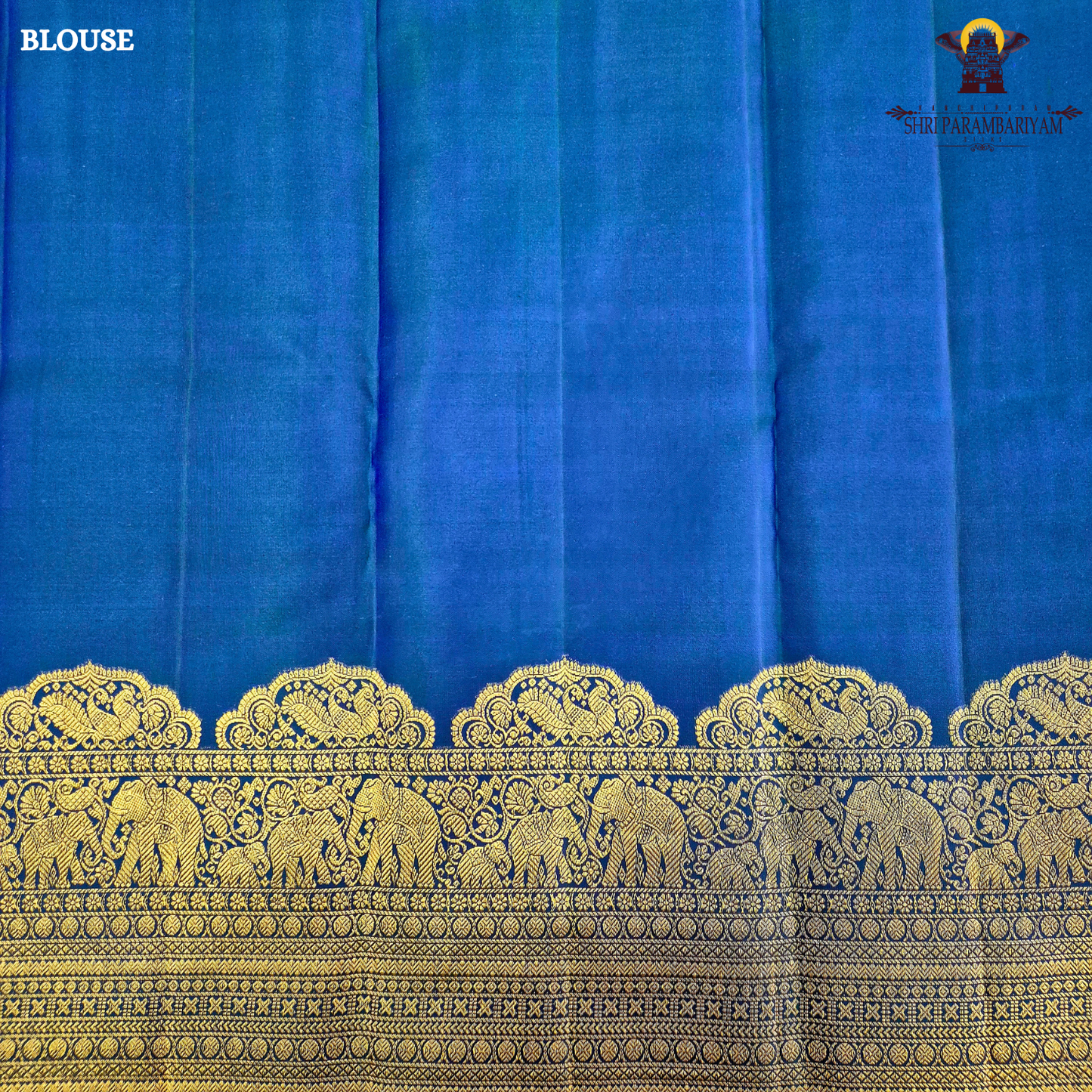 A rich Royal Blue (deep cobalt/navy-blue tone) with antique gold zari Saree