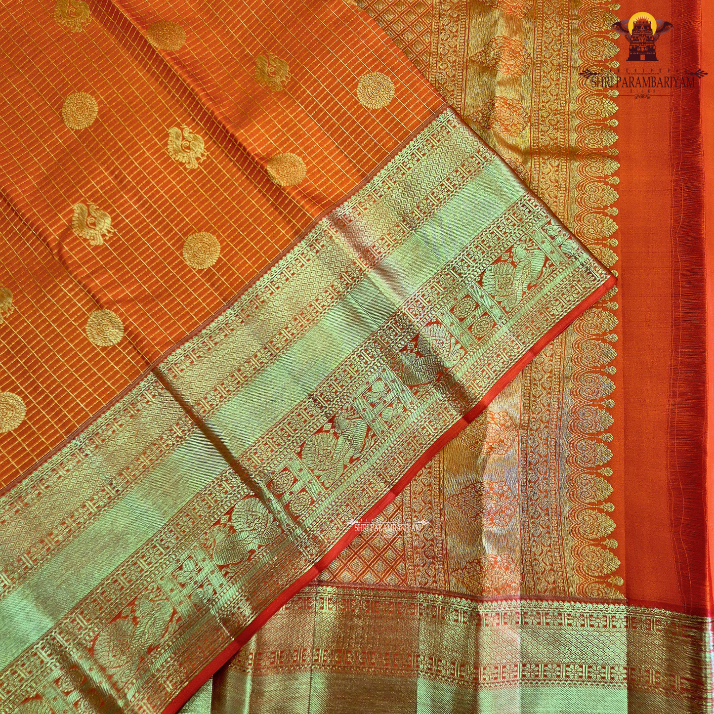 Bright Vermilion Orange / Bridal Orange with Rich Gold Zari Saree