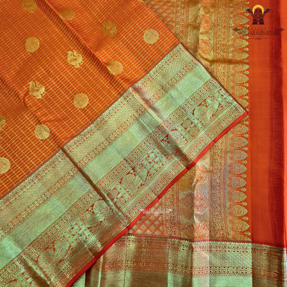 Bright Vermilion Orange / Bridal Orange with Rich Gold Zari Saree