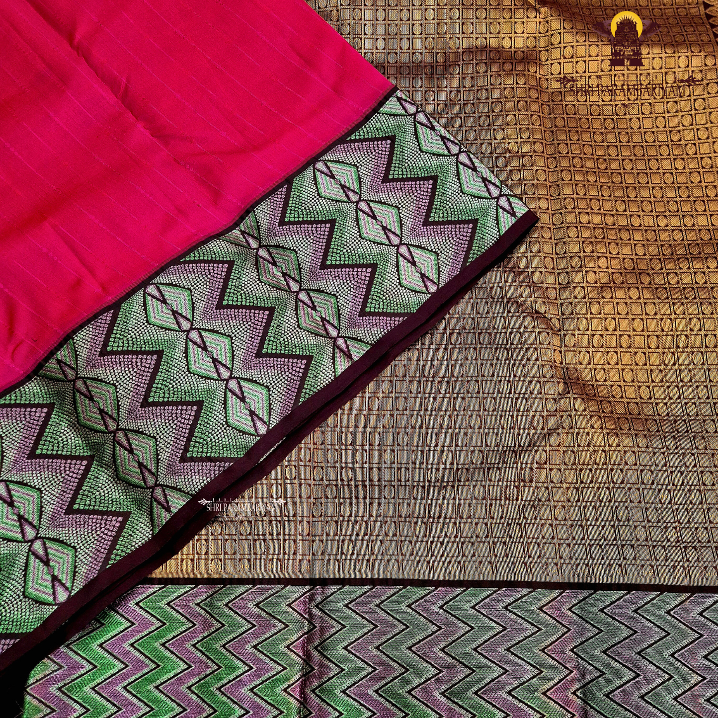Deep Pink / Rani Pink Body with Brown Contrast Border Saree