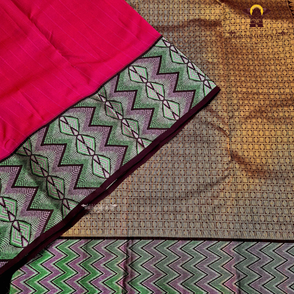Deep Pink / Rani Pink Body with Brown Contrast Border Saree