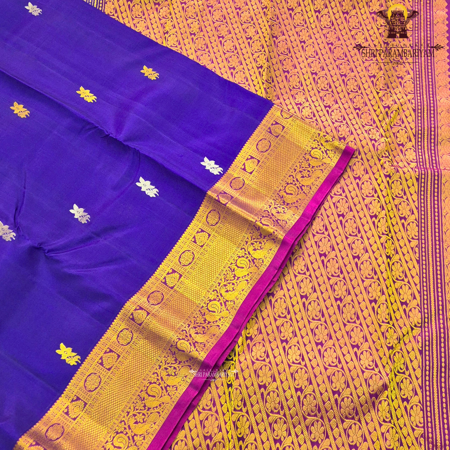 Royal Blue with Pink Contrast Border Saree