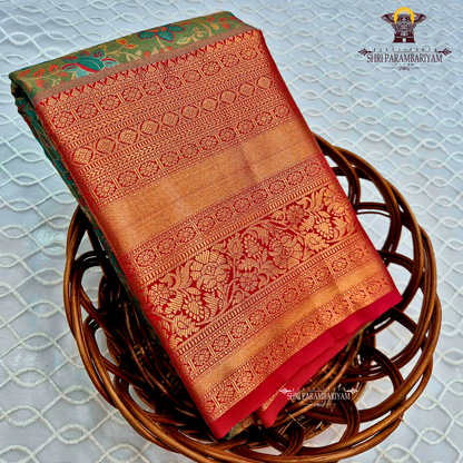 A classic olive green / moss green Saree