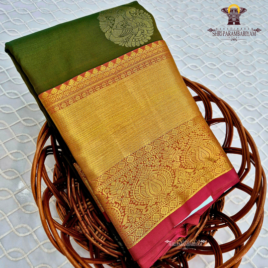 Rich olive green Saree