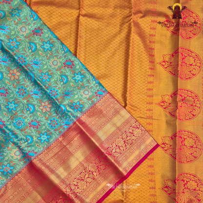 A classic olive green / moss green Saree