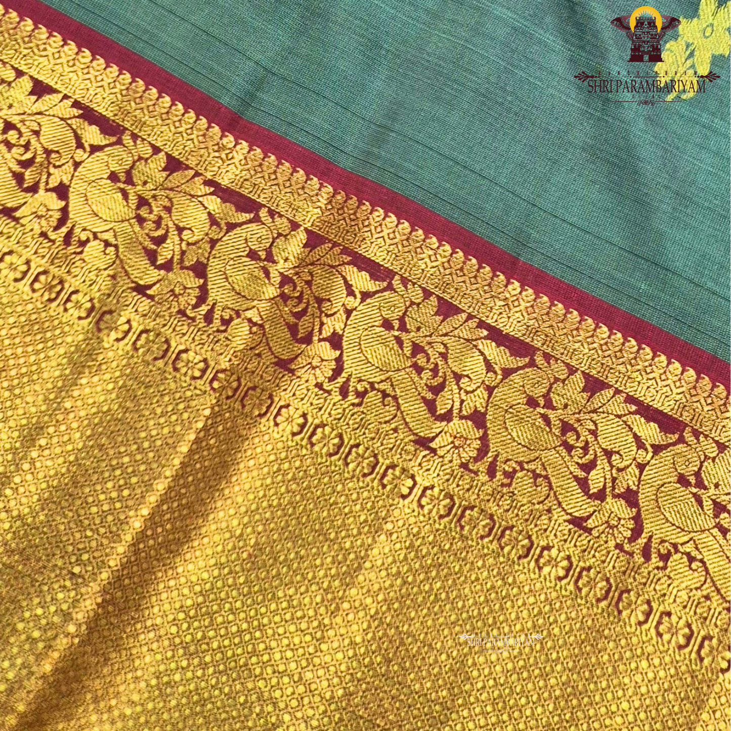 Dusty Teal Blue with Rani Pink Contrast Border Saree