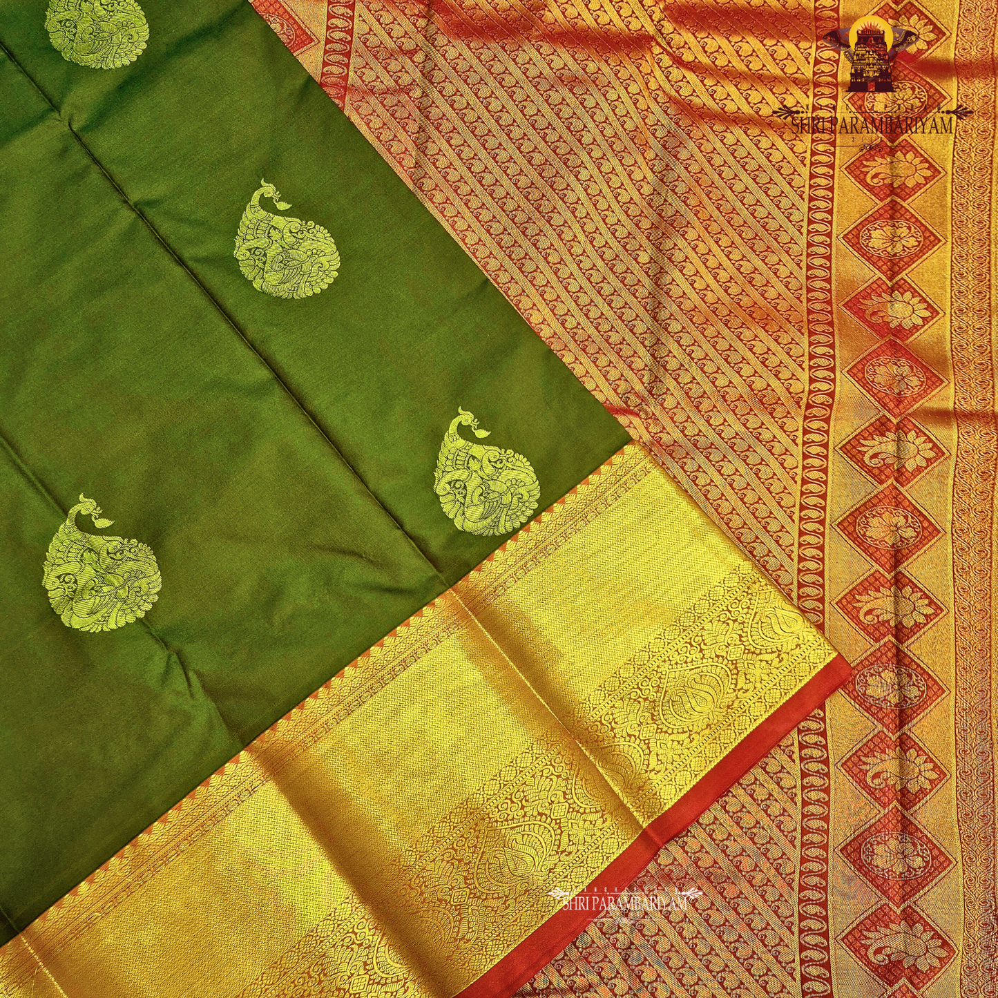 Rich olive green Saree