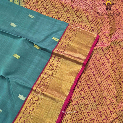 Dusty Teal Blue with Rani Pink Contrast Border Saree