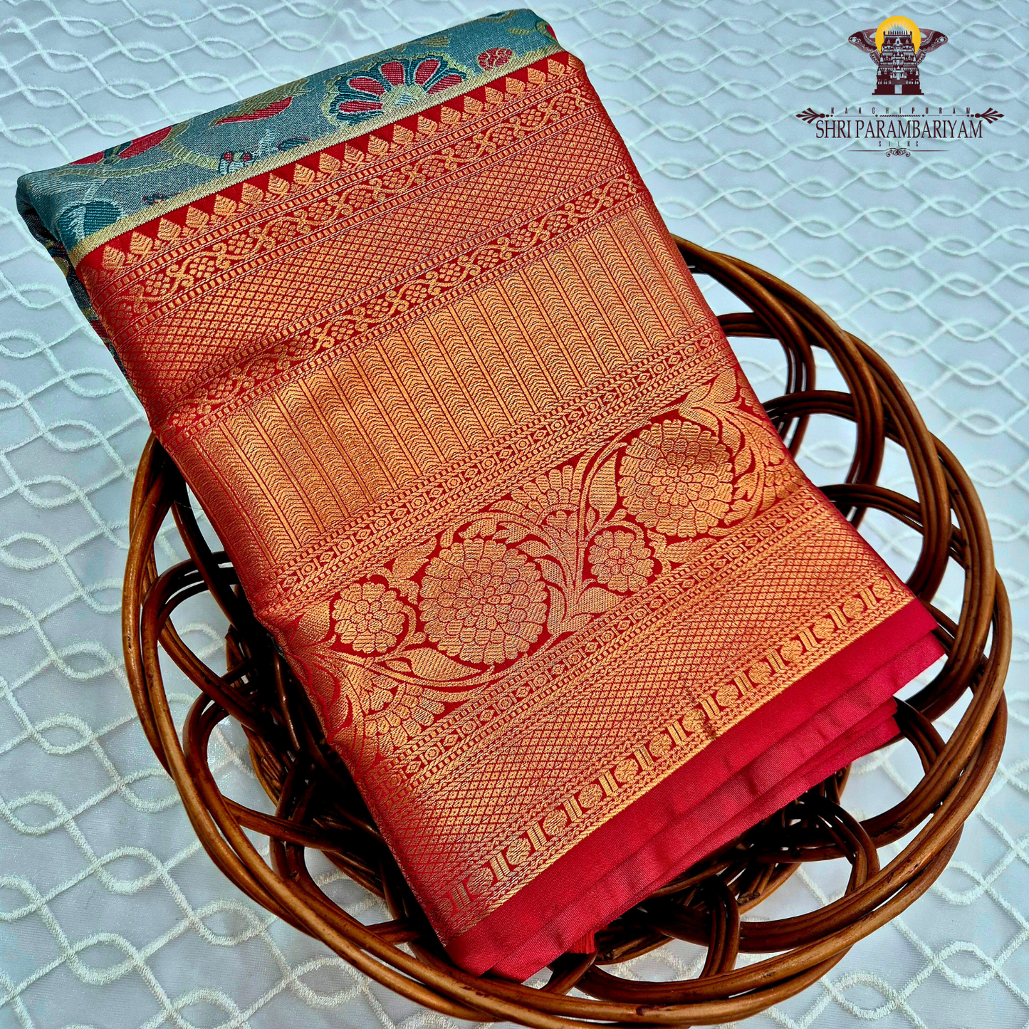 A graceful steel blue / teal blue Saree