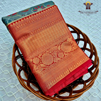 A graceful steel blue / teal blue Saree