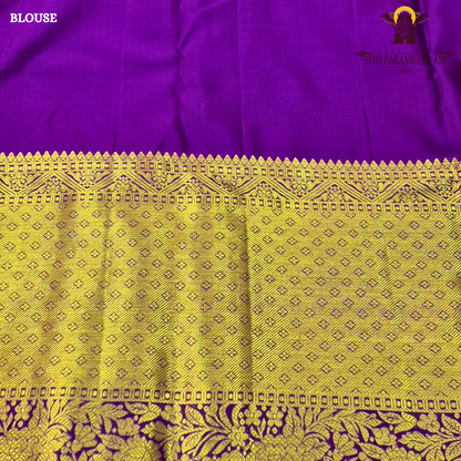 Soft light gold / cream with Rich royal purple (violet) border Saree