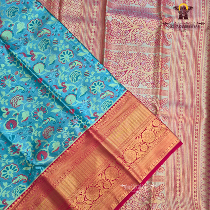 A graceful steel blue / teal blue Saree