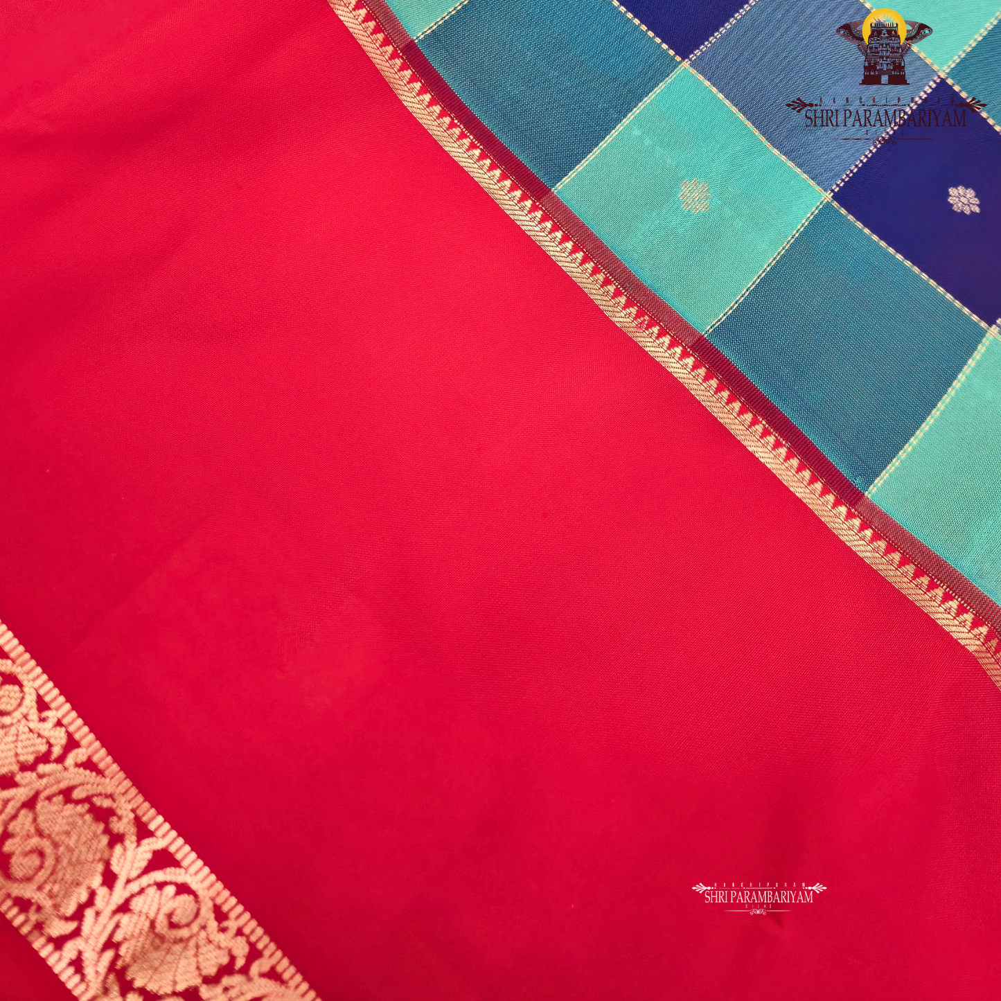 Sky blue and royal blue checked Saree