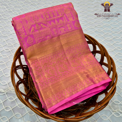 Vibrant rani pink / bright magenta with rich gold zari work Saree