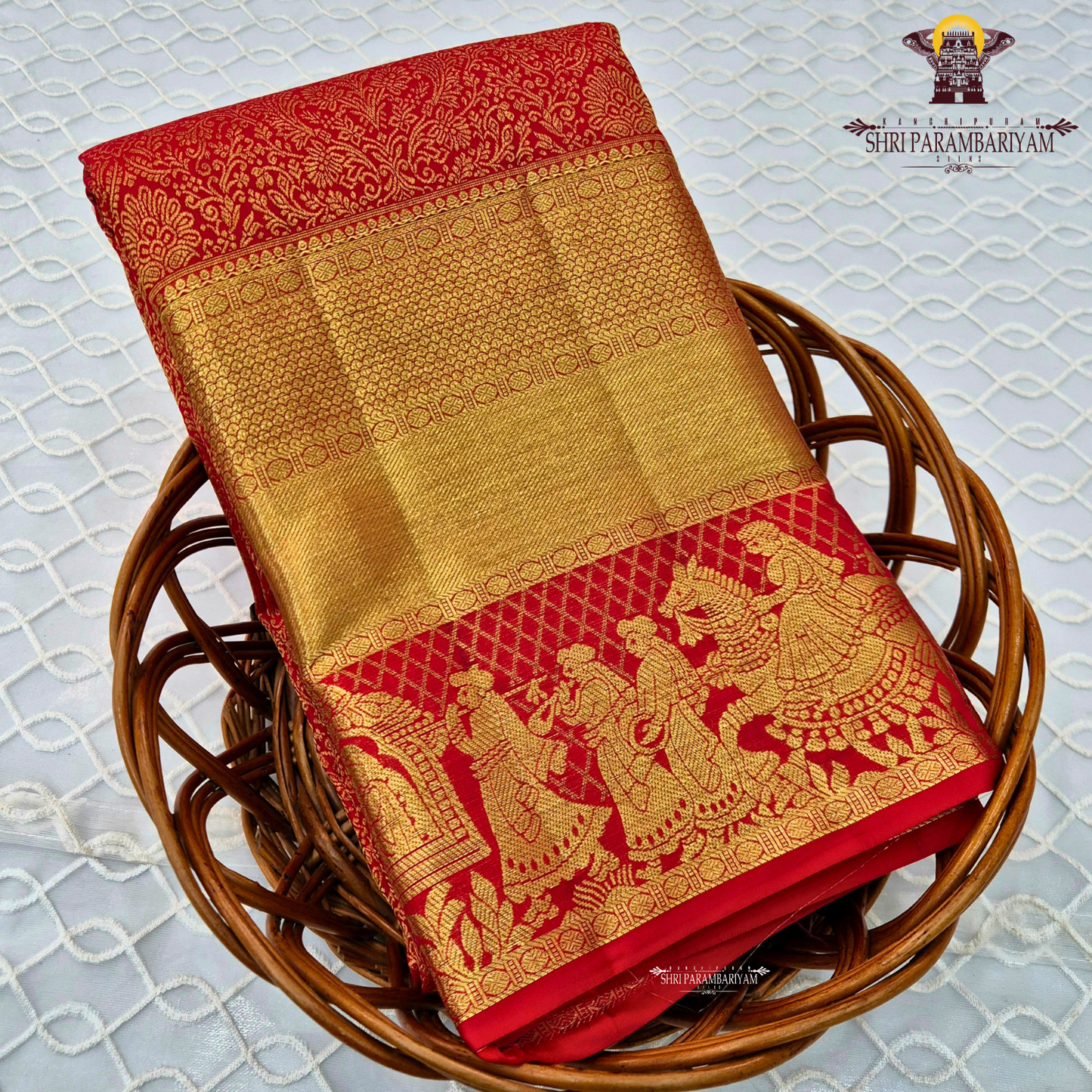 Rich bridal red with gold zari work Saree