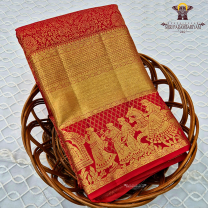 Rich bridal red with gold zari work Saree