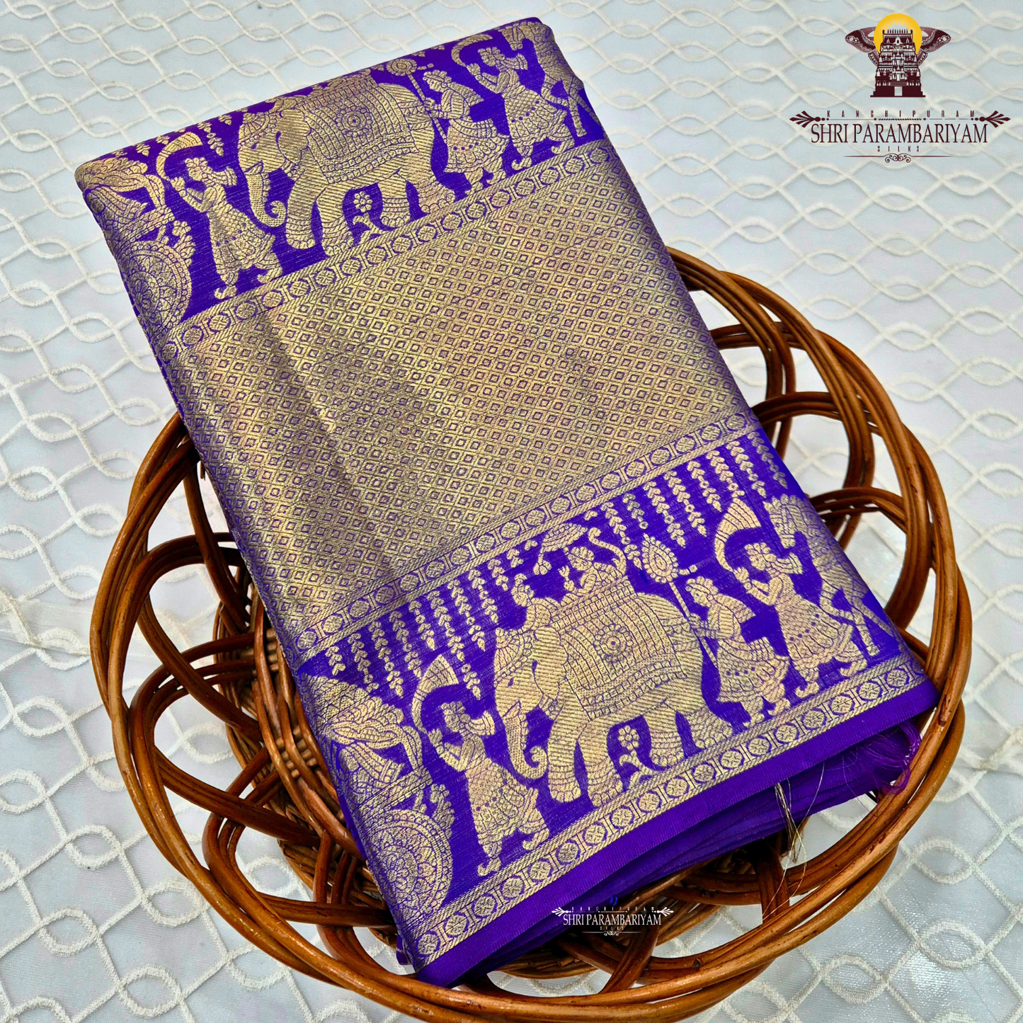 Royal Purple (Violet) with rich Antique Gold Zari Saree