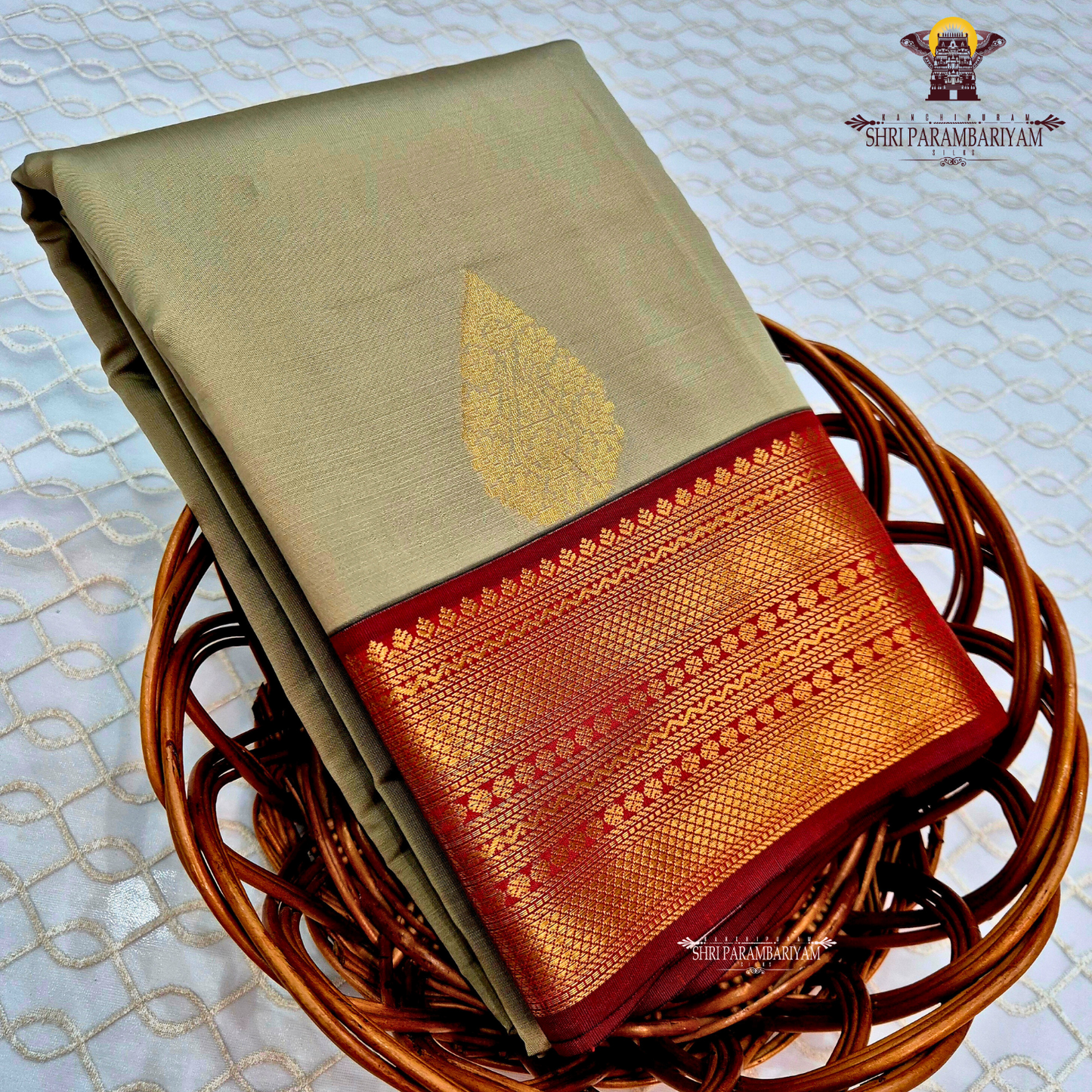 Soft Sage Green / Greyish Olive Green Saree