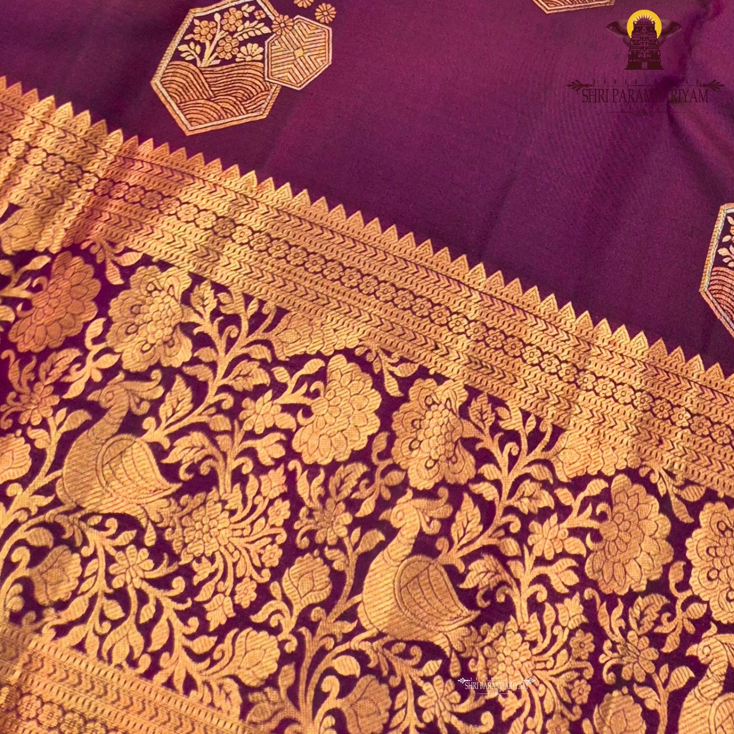 Rich royal purple (deep violet) with antique gold zari and meenakari Saree