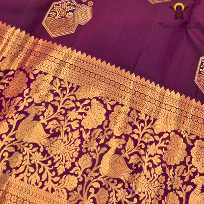 Rich royal purple (deep violet) with antique gold zari and meenakari Saree