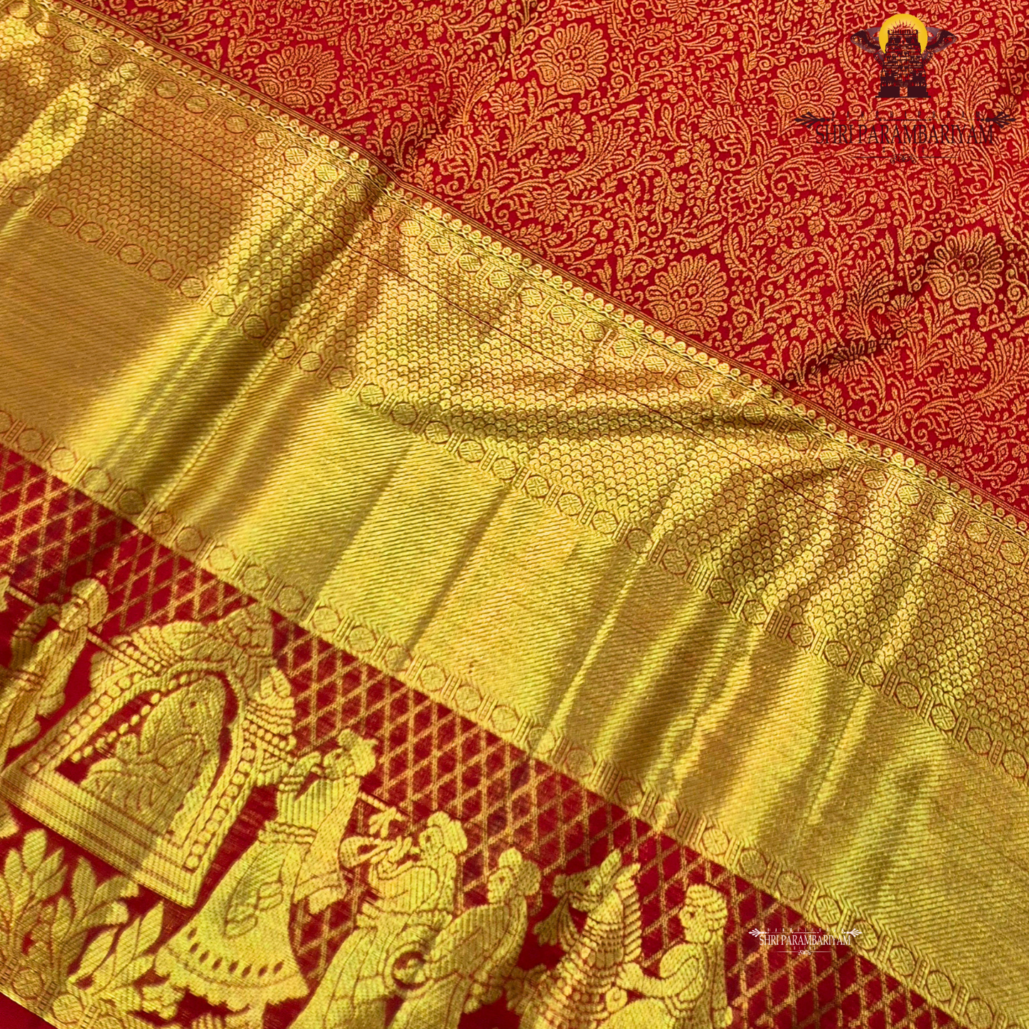 Rich bridal red with gold zari work Saree